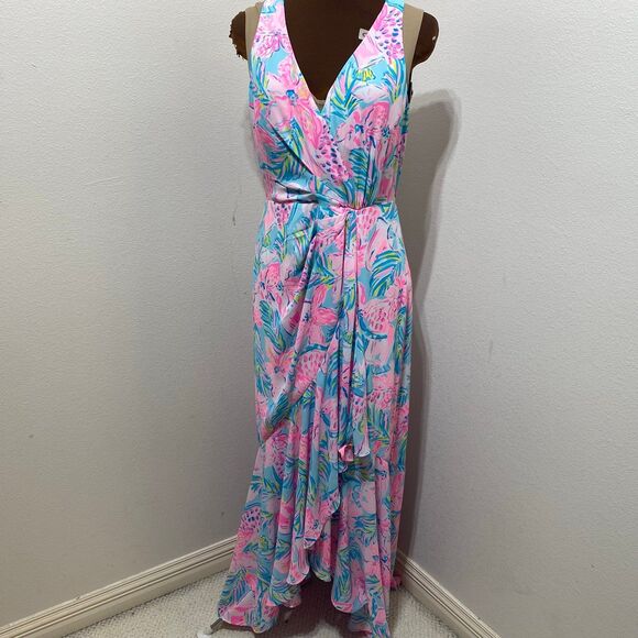 Lilly Pulitzer Dresses & Skirts - Lilly Pulitzer Taylee Blue Ibiza Gimme The Juice Flounce High Low Maxi Dress 4